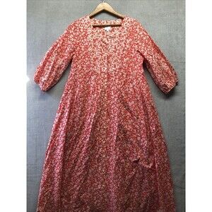 The Nines by Hatch Womens Dress M Red Orange Floral 3/4 Sleeve Boho Transitional